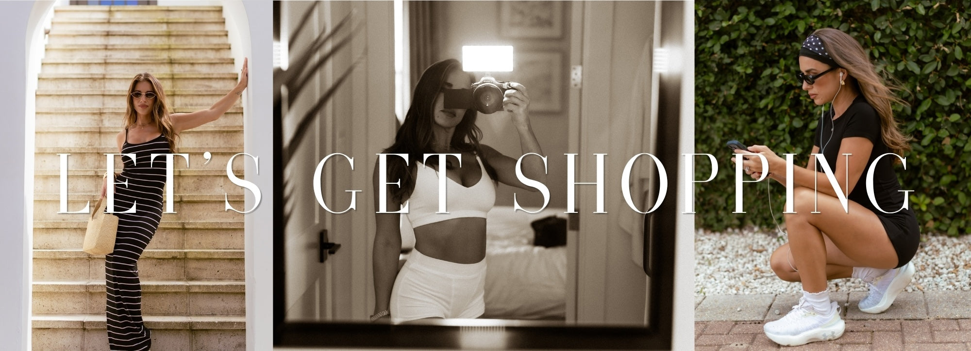 Banner of Jessie in various outfits, words "Let's Get Shopping" across the image